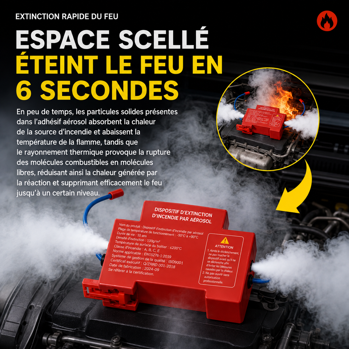 Dispositif automatique d’extinction d’incendie par aérosol à activation thermique