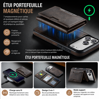 Ultra Premium Pochette+Portefeuille en Cuir 2-en-1 Pour iPhone et Samsung