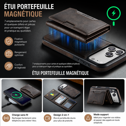 Ultra Premium Pochette+Portefeuille en Cuir 2-en-1 Pour iPhone et Samsung