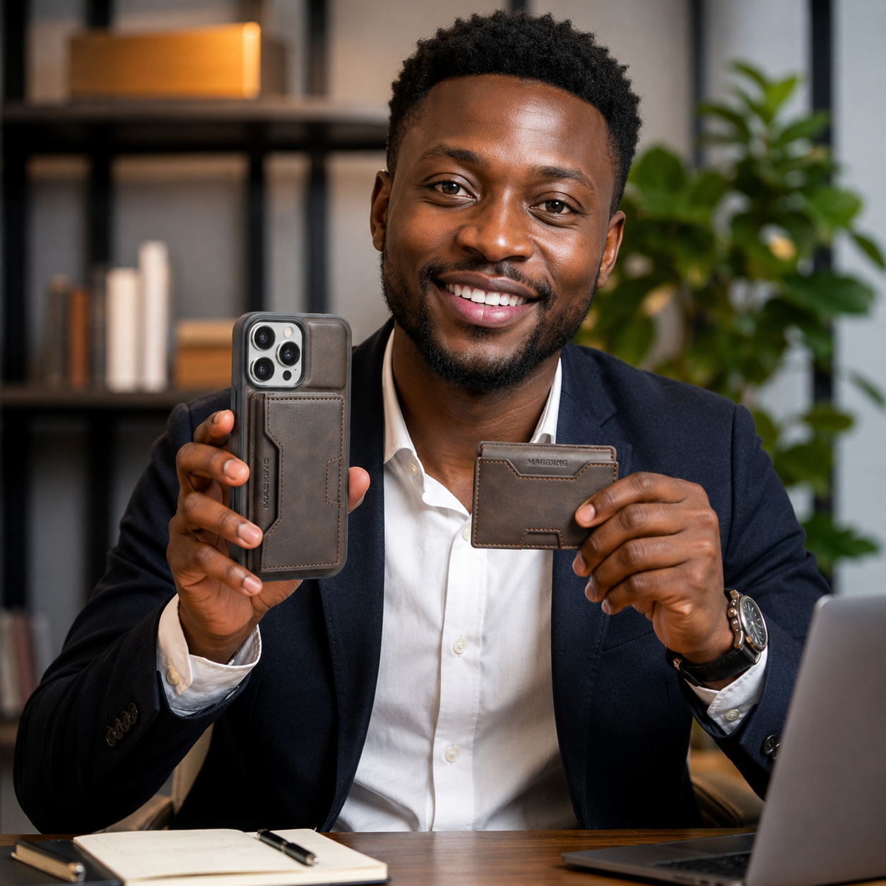 Ultra Premium Pochette+Portefeuille en Cuir 2-en-1 Pour iPhone et Samsung