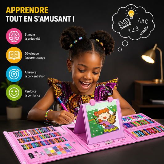 Kit Artistique 208 Pièces pour Enfants – Mallette Complète de Dessin & Coloriage