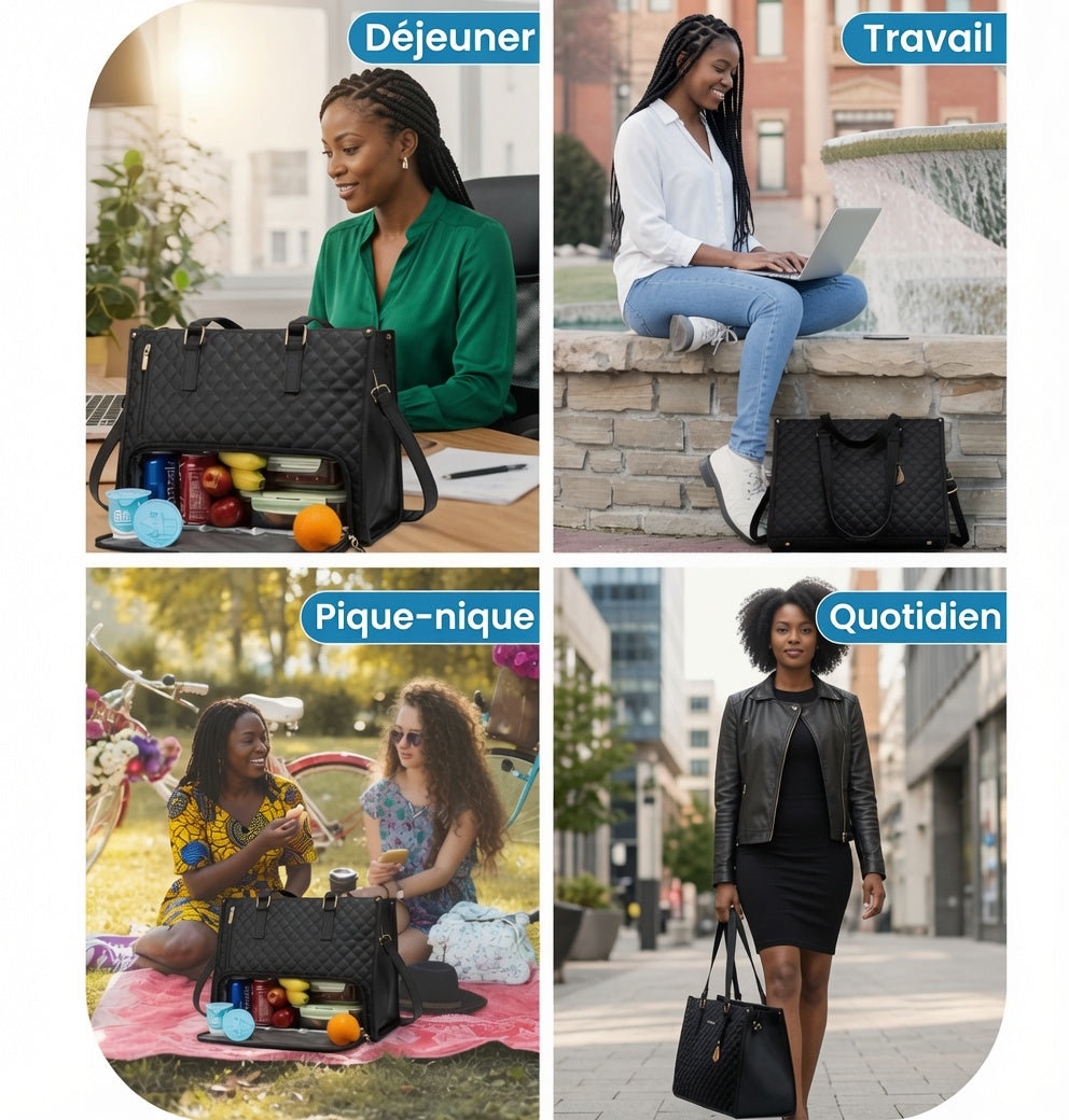 La Parisienne™ | Sac Isotherme 3-en-1 pour Femme – Ordinateur, Repas & Sac à Main