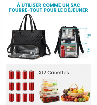 La Parisienne™ | Sac Isotherme 3-en-1 pour Femme – Ordinateur, Repas & Sac à Main