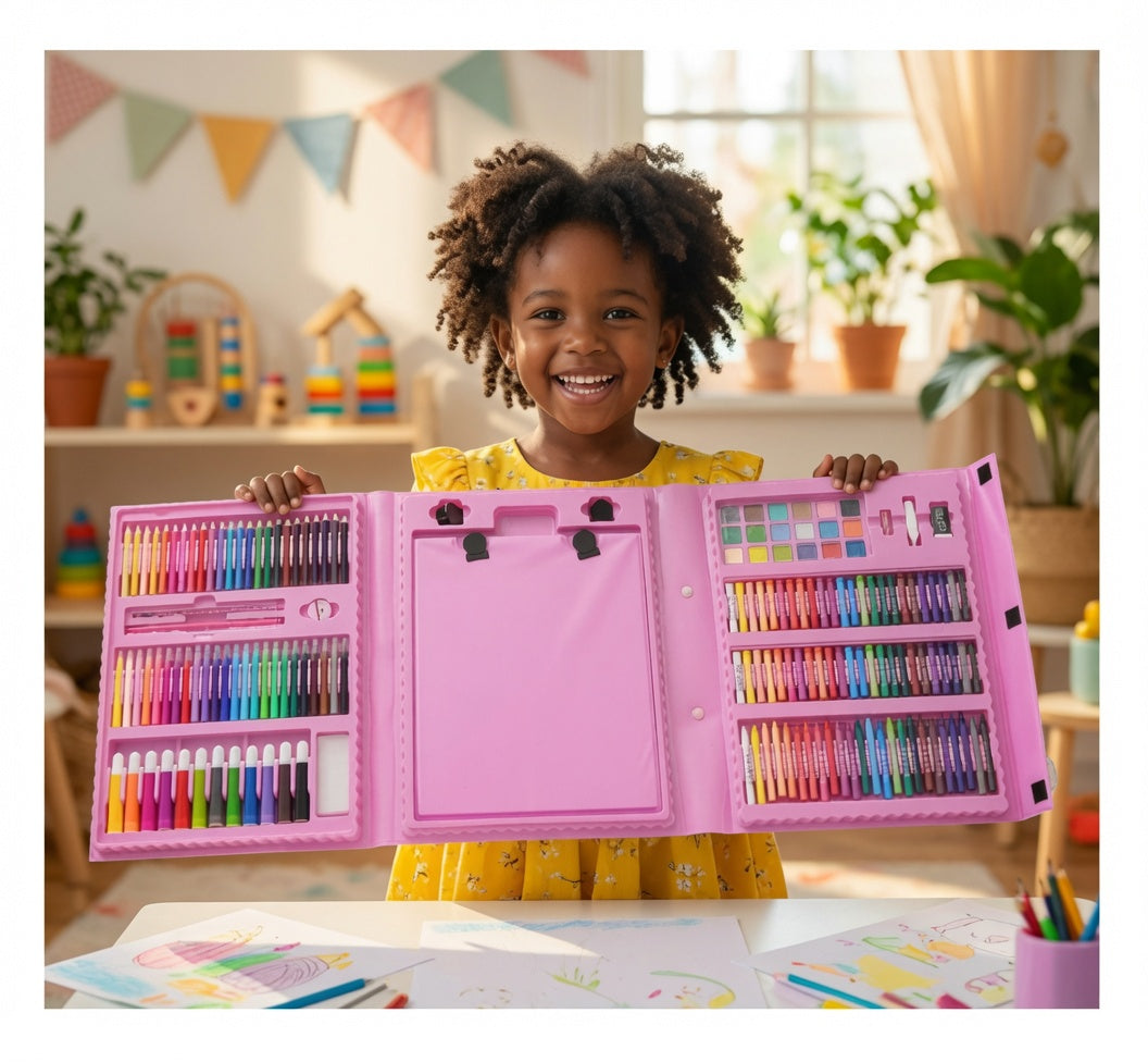 Kit Artistique 208 Pièces pour Enfants – Mallette Complète de Dessin & Coloriage