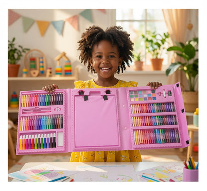 Kit Artistique 208 Pièces pour Enfants – Mallette Complète de Dessin & Coloriage