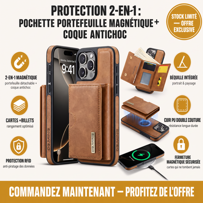 Ultra Premium Pochette+Portefeuille Magnetique en Cuir 2-en-1 Pour iPhone et Samsung
